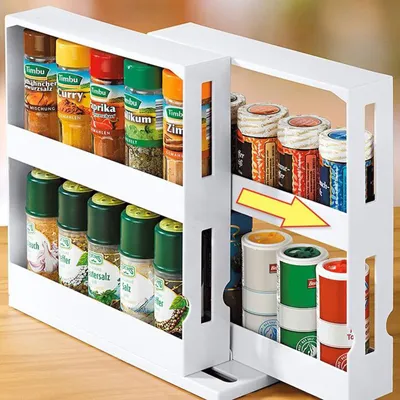 Produktbild von Gewürzregal Stehend,Ausziehbar Gewürzhalter,Platzsparender,Schwenk Küchenregal,Für Küchenschrank (28*10*27.5cm)
