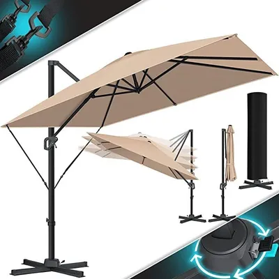 Produktbild von KESSER® Sonnenschirm Ampelschirm SUN XL 300 x 300 cm Inkl. Abdeckung +Windsicherung Drehbar Neigbar Kippbar Marktschirm Groß 360° Rotation, Gartenschirm mit Kurbel Sonnenschutz UV50+