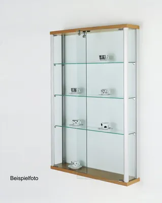 Produktbild von Wandvitrine IP7811 - 78,2 x 11,2 x 86,5 cm, mit Wandbefestigung / Alu silber, Holz lichtgrau