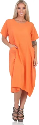 Produktbild von 387 Mississhop Leuchtendes 100 % Baumwolle Basic T-Shirt-Kleid - Lässige Sommermode, Kurzärmelig, Weiches und Bequemes Material Orange