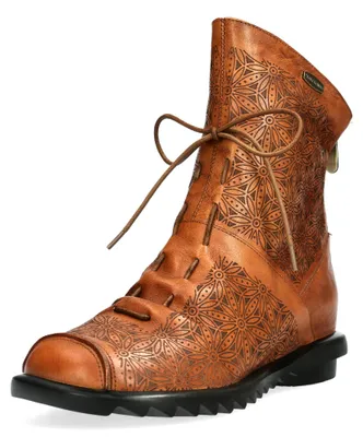 Produktbild von Laura Vita Damen Stiefelette Leder mit Blumenmuster modische Raffung Cyrielle 16, Größe:41 EU, Farbe:Braun