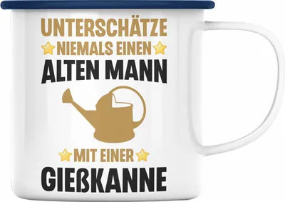 Produktbild von Trendation - Alter Mann Gärtner Emaille Tasse mit Spruch Garten Hobbygärtner Geschenk Lustig (Blau)