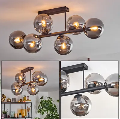 Produktbild von Fossobiubo 6-flammige Deckenlampe aus Metall/Glas in Schwarz/Rauch
