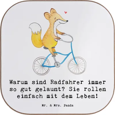 Produktbild von Mr. & Mrs. Panda Untersetzer für Gläser Radsport Glück - Weiß - Geschenk, Glas, Teamsport, Sportler Geschenke, Freiheit, Coaster, gläseruntersetzer, Fahrradfahren, Pedale