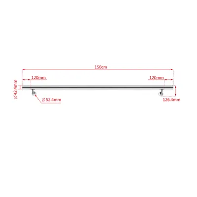 A diagram showing the dimensions of a stainless steel handrail.
