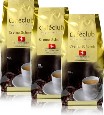 Produktbild von 3x Cafeclub Supercreme Schweizer Schümli Kaffeebohnen 1 Kg Für Kaffeevollautomat