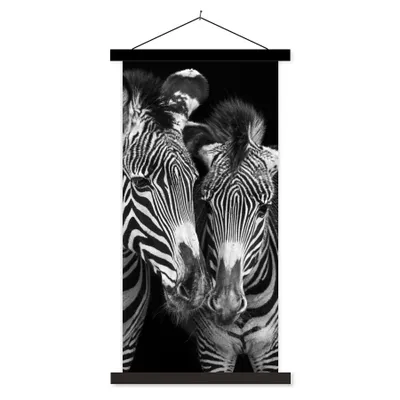 Produktbild von MuchoWow® Textilposter Tierprofil Zebras in Schwarz und Weiß 40x80 cm mit schwarzem Rahmen - Wandemalerei