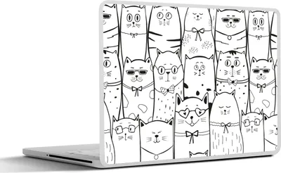 Produktbild von MuchoWow® Laptop Aufkleber Sticker Cover Schamhaft - Katze - Schleife - Muster 30x22 cm - Laptop-Sticker