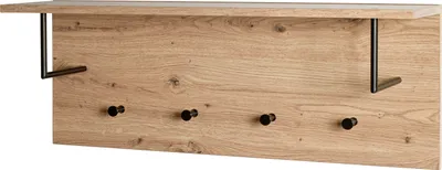 Produktbild von HAKU Wandgarderobe Eiche hell, schwarz - MDF, Metall, B/H/T: 80x30x20 cm