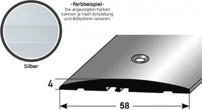 Produktbild von Übergangsprofil "Almere" / Übergangsschiene / 58 mm, Typ: 08 (Aluminium eloxiert, mittig gebohrt / selbstklebend):-silber-1000-gebohrt