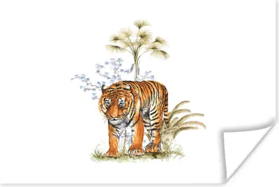 Produktbild von MuchoWow® Poster Tiger - Pflanze - Weiß 60x40 cm - Schlafzimmerdekoration