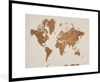 Produktbild von MuchoWow® MuchoWow® Gerahmtes Poster Weltkarte - Vintage - Karten 90x60 cm - Poster mit zchwarzem Bilderrahmen - Wanddekoration - Fotos