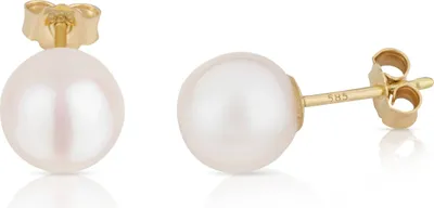 Produktbild von Paar 8mm echte Süßwasserperle Ohrstecker 585 Gelb Gold 14 Karat Perlenohrringe