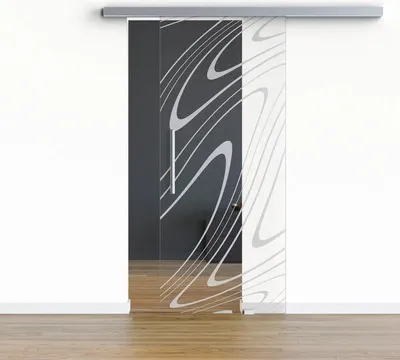 Produktbild von Pertura Glasschiebetür Komplettset Glera Water 01 775x2175 mm Rechts inkl.Beschlag Selir Aluminium Edelstahloptik,Stange