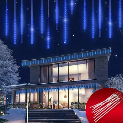 Produktbild von MONZANA® Lichterkette Meteorschauer 480 LED Außen 10 Röhre je 50 cm Innen Weihnachten Eisregen Regenlichterkette Weihnachtsbeleuchtung, Farbe blau
