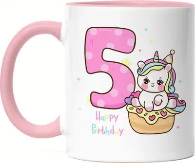 Produktbild von Happy Birthday Tasse Rosa 5. Geburtstagskind 5. Geburtstag Alles Gute Happy Birthday Party Einhorn