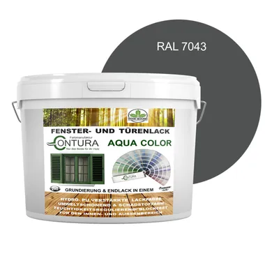 Produktbild von Contura 2Liter Fenster und Türenlack Glänzend nach RAL 2in1 mit Pinsel Möbellack Innen und Außen Holzlack - RAL 7043 Verkehrsgrau B