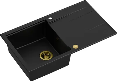 Produktbild von QUADRON Spülbecken 1-Becken Spüle | Größe: 86 x 50 x 21 cm | EVAN 111 | Küchenspüle Granitspüle aus GraniteQ mit Siphon | Carbon & Golden