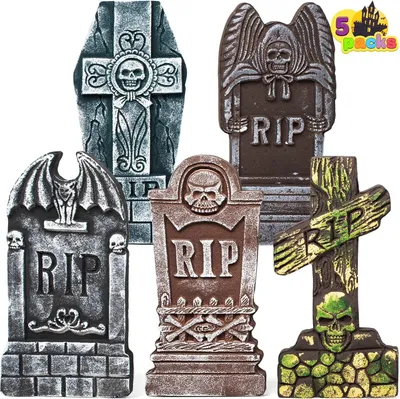 Produktbild von 5 Stück Halloween Dekoration – Schaumstoff RIP Grabsteine für Garten, 43 cm, Halloween-Deko