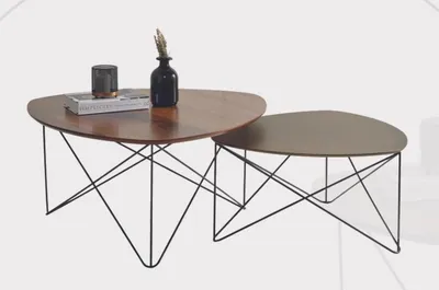 Image de Moderne en bois triangulaire canapé de luxe 2x tables d'appoint 2pcs