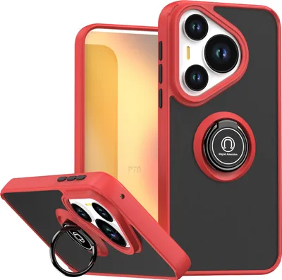 Produktbild von Hülle für Huawei Pura 70 Matte Transluzent TPU Stoßfest Schutzhülle mit Ring Halter Ständer Rot