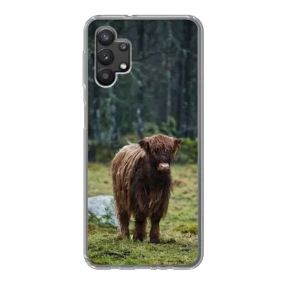 Produktbild von MuchoWow® Handyhülle Schutzhülle Hülle für Samsung Galaxy A32 5G Schottischer Hochländer - Wald - Moos Silikon Softcase Handy Hülle - Softcase