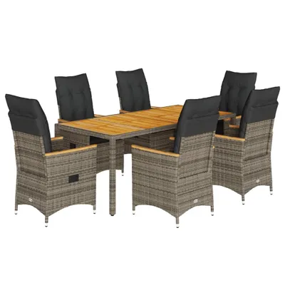 Produktbild von vidaXL 7-tlg. Garten-Essgruppe mit Kissen Grau Poly Rattan