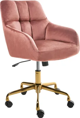 Produktbild von BELIANI Bürostuhl Rosa Samt Gesteppt mit Armlehnen Bremsbare Rollen Gasdruckfeder Höhenverstellbar Drehbar Modern Drehstuhl Arbeitshocker