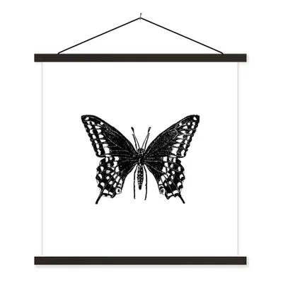 Produktbild von MuchoWow® Textilposter Schmetterling - Tiere - Retro - Schwarz und weiß 120x120 cm mit schwarzem Rahmen - Aufhängungsset