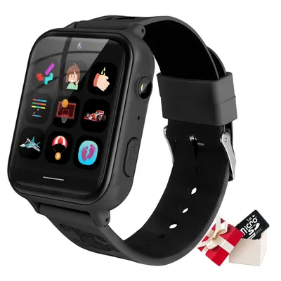 Image de Montre intelligente pour enfants garçons filles avec écran tactile Montre intelligente avec appel téléphonique SOS lecteur de musique alarme jeux de caméra pour Noël anniversaire, noir