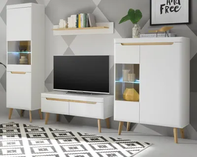 Produktbild von Wohnwand "Isgard" in weiß matt und Scandi Eiche Wohnkombination 4-teilig 290 cm