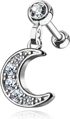 Produktbild von Tragus Ohr Piercing Stecker Helix Cartilage Barbell Mond Halbmond Moon Zirkonia Kristalle Autiga® silber