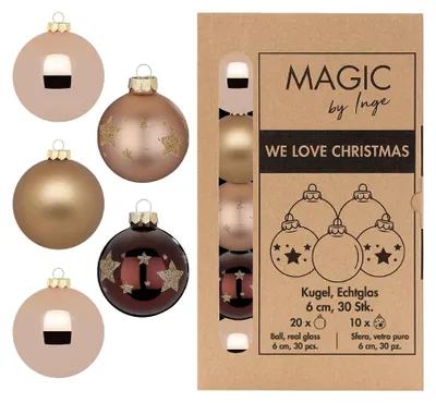Produktbild von Weihnachtskugeln Glas 6cm mit Sternenmuster 30 Stück - Elegant Lounge
