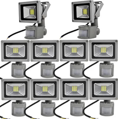 Produktbild von Greenmigo 10x 20W LED Strahler Fluter + Bewegungsmelder Kaltweiß kaltweiss Objektbeleuchtung Außenstrahler Wandstrahler Flutlichtstrahler Scheinwerfer Gartenlampe IP65 85V-265V