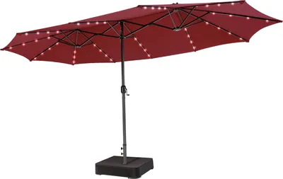 Produktbild von COSTWAY Doppelsonnenschirm 450x260cm mit Ständer, Kurbel und Solar-LEDs, Gartenschirm UPF 50+ Rot