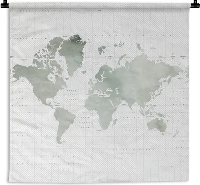 Produktbild von MuchoWow® Wandteppich Wandbehang Weltkarte - Grau - Aquarell 150x150 cm Tapisserie Dekoration Wandtuch - Wohnaccessoires - Modernes