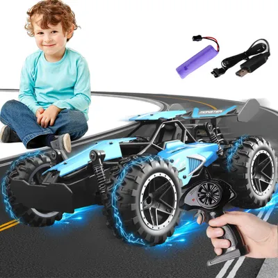 Produktbild von Ferngesteuertes Auto, 2,4 GHz 1:18 RC-Fahrzeug, 15 km/h Hochgeschwindigkeits-Funkfernsteuerungsauto, 2WD-Rennauto, Buggy-Auto mit wiederaufladbarer Batterie, bestes Geschenk für Kinder und Erwachsene (Blau)