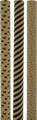 Productafbeelding van Eco Kraft Extra Sterk Geschenkpapier Cadeaupapier – Bruin en Zwart – 70 cm x 2 meter - 3 Rollen