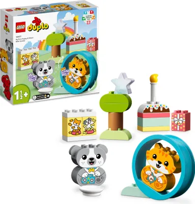 Produktbild von LEGO DUPLO Mein erstes Hündchen & Kätzchen 10977 – Tier-Bauset mit Fress-, Spiel- und Schlafgeräuschen, inkl. Futtersteine, Napf und Geburtstagskuchen-Bausteine, 22 Teile, ab 1,5 Jahren, 9x8x3 cm (HxBxT)