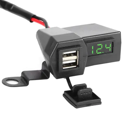 USB-Ladebuchse für Motorrad mit Voltmeter, Doppel-USB, 12-24V
