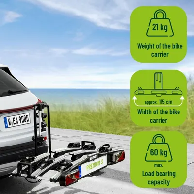 Zdjęcie produktu dla Nośnik rowerowy - Hak holowniczy do przewozu rowerów - Nośnik rowerowy - Transporter rowerowy - Transport rowerów - Składana konstrukcja