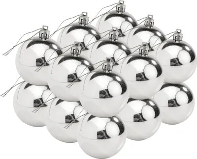 Produktbild von Weihnachtskugeln aus Kunststoff, 18 Stück, Ø 5,8 cm Silber