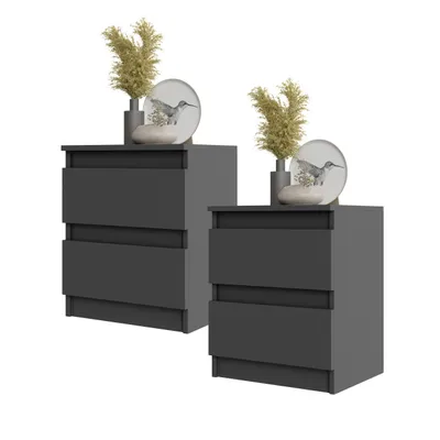 Produktbild von GABRIEL - 2 x Nachttisch - Nachtschrank mit 2 Schubladen 2er Set - Anthrazit Grau H50cm B41cm T33cm