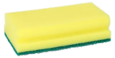 Produktbild von Topfreiniger, Schwamm Jumbo eckig 4,1 cm x 14,8 cm x 8,5 cm gelb/grün mit Griffrille, kratzend