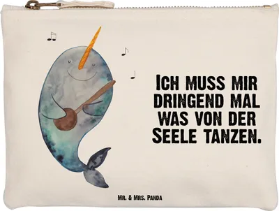Produktbild von Mr. & Mrs. Panda Etui Narwal Gitarre Größe M - Weiß - Geschenk, Federtasche, pencil case, Frust, Probleme, Tanzen, Schulmäppchen, Mäppchen, Schminktasche, Meer, Gespräche