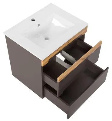 Produktbild von Badmöbel Set 60cm Waschbecken mit Unterschrank Waschtisch Schublade Hängeschrank