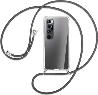 Produktbild von Handykette Backcover-Schutzhülle mit Band (Metall silberfarben) für Xiaomi Mi 10 Ultra - dunkelgrau