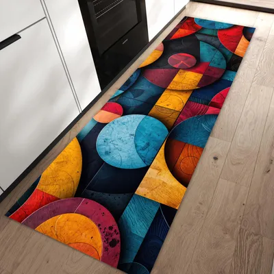 Produktbild von Küchenteppich 60x90cm rutschfest & abwischbar PVC Läufer - Bunte Kreise