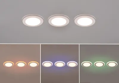 Produktbild von 3er Set LED Einbaustrahler flach Ø 8cm Farbwechsel Fernbedienung dimmbar Weiß
