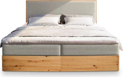 Produktbild von Masseno Boxspringbett VERDON 160x200 cm Komplett-Set mit Bonell Matratze und Topper, Polsterbett mit Bettkästen -Beige, LINCOLN 83